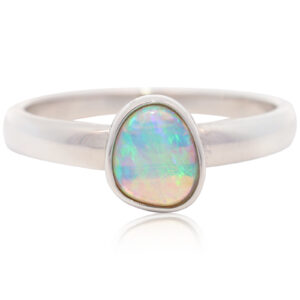 Sterling Silver Blue Green Solid Australian Crystal Opal Ring