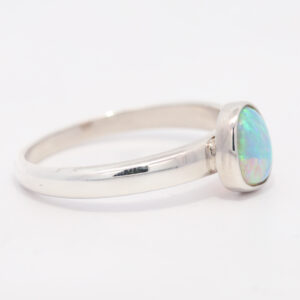 Sterling Silver Blue Green Solid Australian Crystal Opal Ring