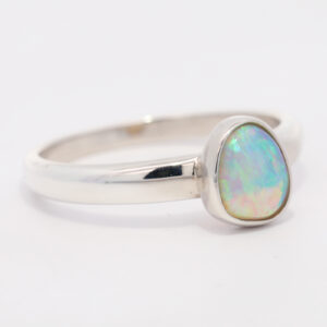 Sterling Silver Blue Green Crystal Opal Ring