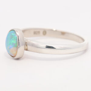 Sterling Silver Blue Green Solid Australian Crystal Opal Ring