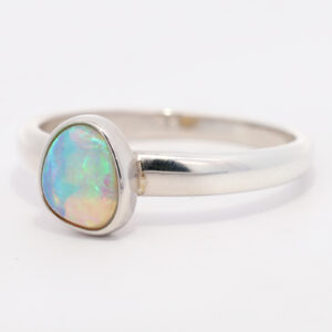 Sterling Silver Blue Green Crystal Opal Ring