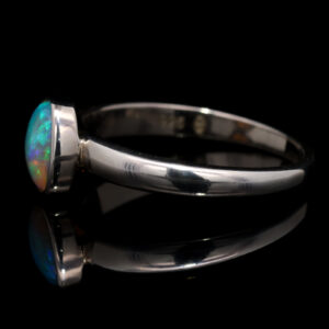 Sterling Silver Blue Green Solid Australian Crystal Opal Ring