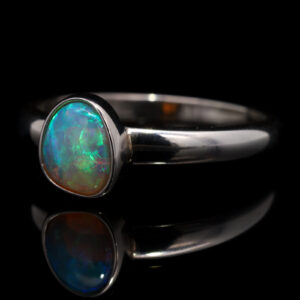 Sterling Silver Blue Green Crystal Opal Ring