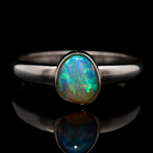 Sterling Silver Blue Green Crystal Opal Ring