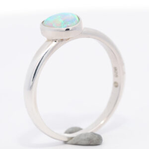 Sterling Silver Blue Green Solid Australian Crystal Opal Ring