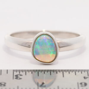 Sterling Silver Blue Green Solid Australian Crystal Opal Ring