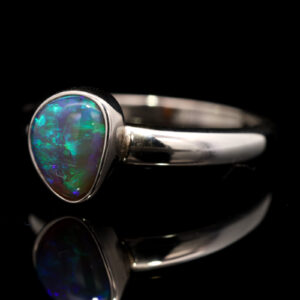 Sterling Silver Blue Green Purple Black Crystal Opal Ring