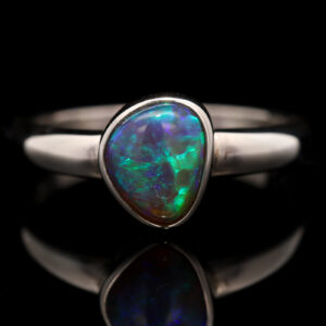 Sterling Silver Blue Green Purple Black Crystal Opal Ring