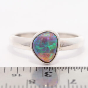 Sterling Silver Blue Green Purple Solid Australian Black Crystal Opal Ring