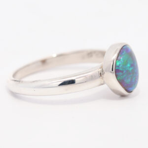 Sterling Silver Blue Green Purple Solid Australian Black Crystal Opal Ring