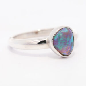 Sterling Silver Blue Green Purple Black Crystal Opal Ring