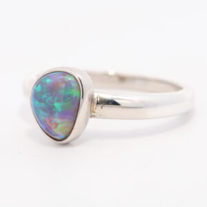 Sterling Silver Blue Green Purple Black Crystal Opal Ring