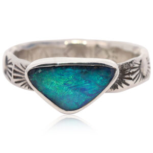 Sterling Silver Blue Green Solid Australian Boulder Opal Ring