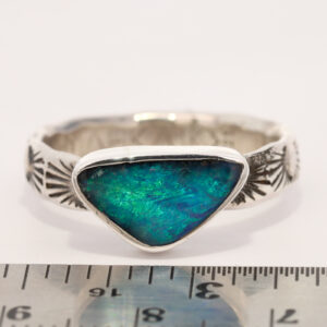 Sterling Silver Blue Green Solid Australian Boulder Opal Ring