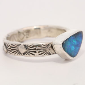 Sterling Silver Blue Green Solid Australian Boulder Opal Ring