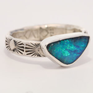 Sterling Silver Blue Green Solid Australian Boulder Opal Ring