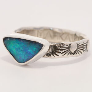 Sterling Silver Blue Green Solid Australian Boulder Opal Ring
