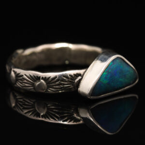 Sterling Silver Blue Green Solid Australian Boulder Opal Ring