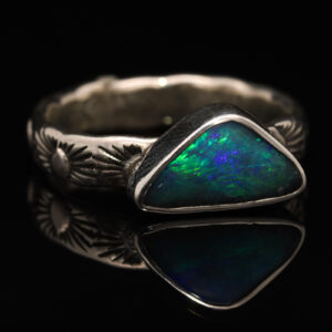 Sterling Silver Blue Green Solid Australian Boulder Opal Ring