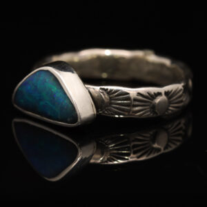 Sterling Silver Blue Green Solid Australian Boulder Opal Ring