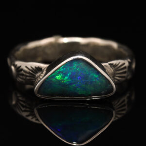 Sterling Silver Blue Green Solid Australian Boulder Opal Ring
