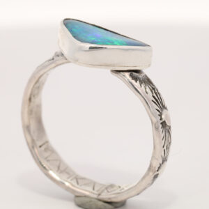 Sterling Silver Blue Green Solid Australian Boulder Opal Ring