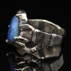 Sterling Silver Blue Green Solid Australian Boulder Opal Mens Ring