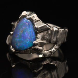 Sterling Silver Blue Green Solid Australian Boulder Opal Mens Ring