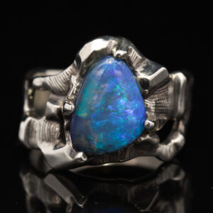Sterling Silver Blue Green Solid Australian Boulder Opal Mens Ring
