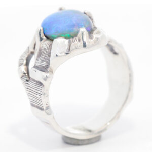 Sterling Silver Blue Green Solid Australian Boulder Opal Mens Ring
