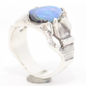 Sterling Silver Blue Green Solid Australian Boulder Opal Mens Ring