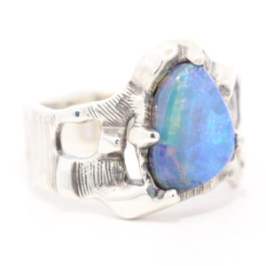 Sterling Silver Blue Green Solid Australian Boulder Opal Mens Ring
