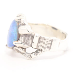 Sterling Silver Blue Green Solid Australian Boulder Opal Mens Ring