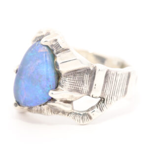 Sterling Silver Blue Green Solid Australian Boulder Opal Mens Ring