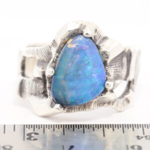 Sterling Silver Blue Green Solid Australian Boulder Opal Mens Ring