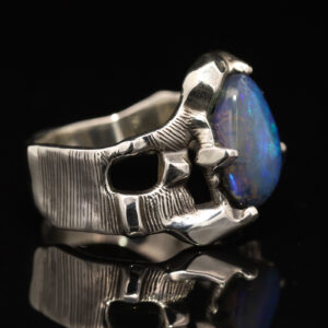 Sterling Silver Blue Green Solid Australian Boulder Opal Mens Ring