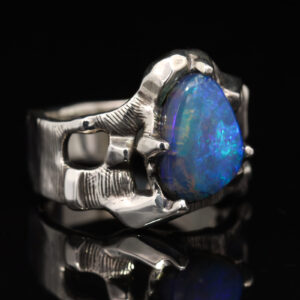 Sterling Silver Blue Green Solid Australian Boulder Opal Mens Ring