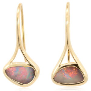 Yellow Gold Blue Yellow Orange Red Solid Australian Boulder Opal Earrings