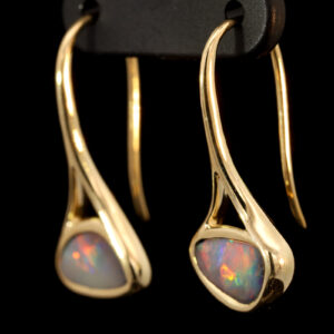 Yellow Gold Blue Yellow Orange Red Boulder Opal Earrings