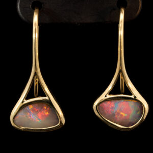 Yellow Gold Blue Yellow Orange Red Boulder Opal Earrings