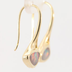 Yellow Gold Blue Yellow Orange Red Solid Australian Boulder Opal Earrings