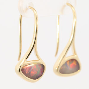 Yellow Gold Blue Yellow Orange Red Boulder Opal Earrings