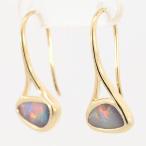Yellow Gold Blue Yellow Orange Red Boulder Opal Earrings