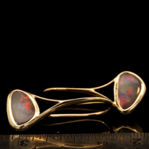 Yellow Gold Blue Yellow Orange Red Solid Australian Boulder Opal Earrings