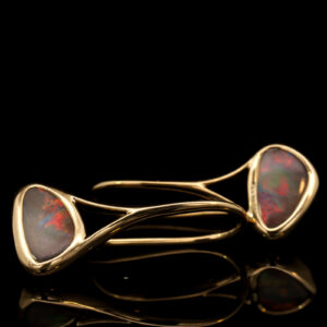 Yellow Gold Blue Yellow Orange Red Boulder Opal Earrings