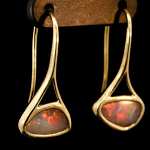 Yellow Gold Blue Yellow Orange Red Boulder Opal Earrings