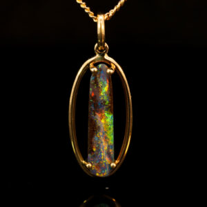 Yellow Gold Blue Green Yellow Orange Boulder Opal Pendant