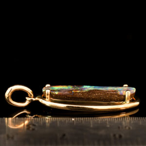 Yellow Gold Blue Green Yellow Orange Solid Australian Boulder Opal Pendant Necklace