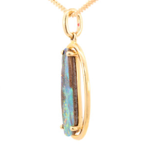 Yellow Gold Blue Green Yellow Orange Solid Australian Boulder Opal Pendant Necklace