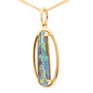 Yellow Gold Blue Green Yellow Orange Boulder Opal Pendant